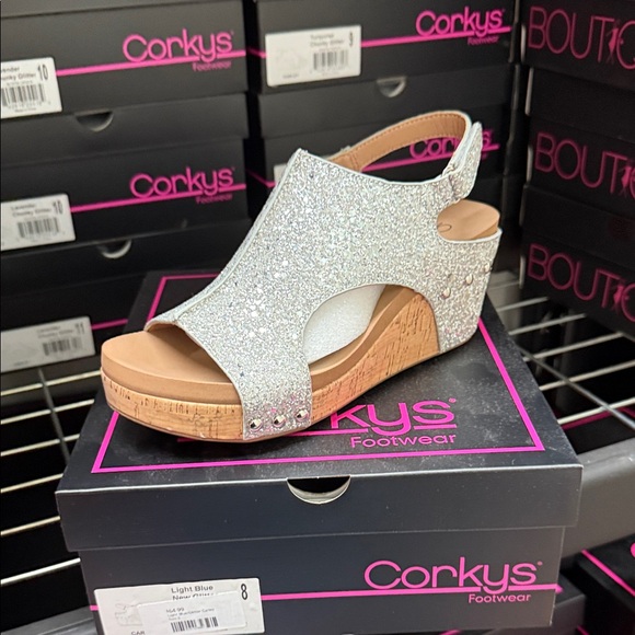 Corkys Glittering Silver Wedge Sandals - Picture 1 of 1
